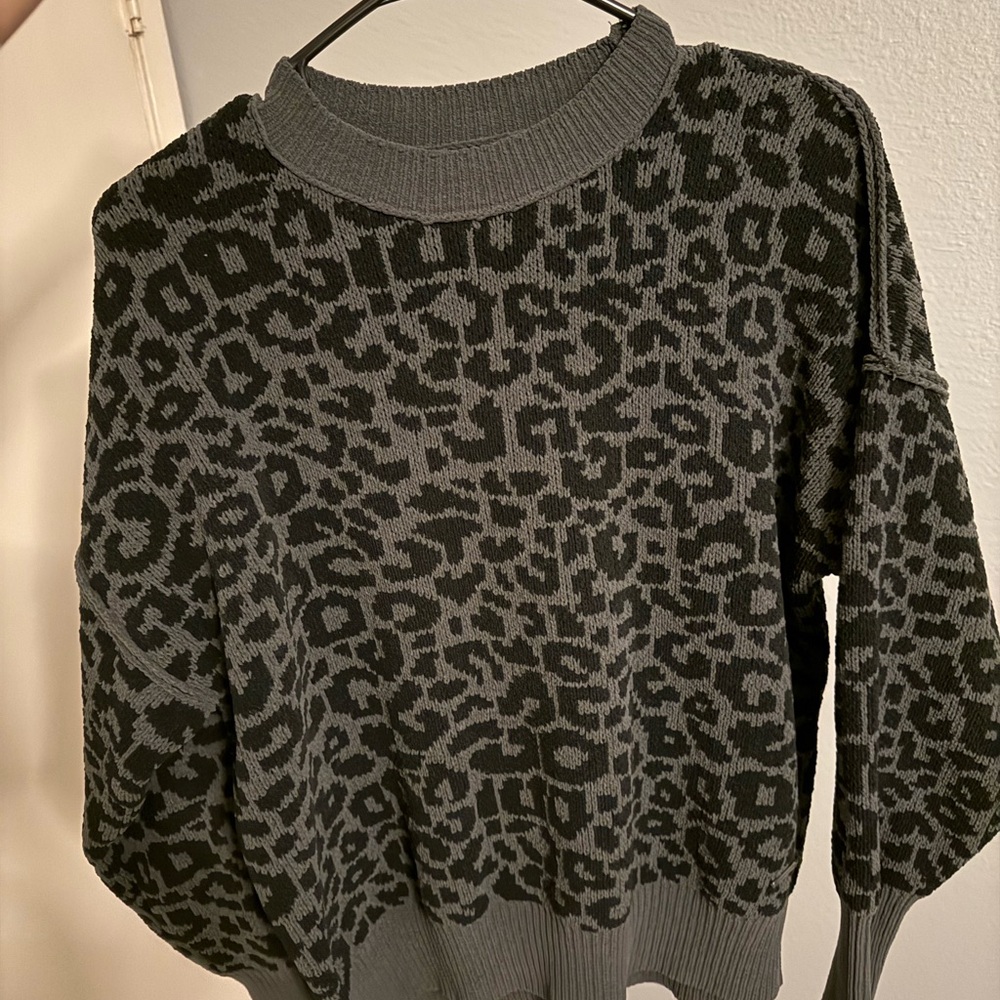 Dark Olive Green Cowl Neck Animal Print Sweater